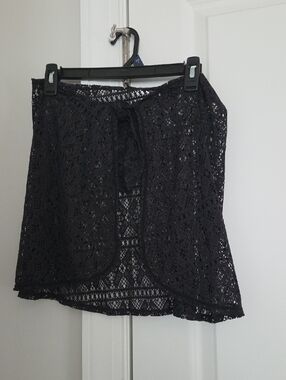 Time and Tru Black Crochet Tie-Front Cover-Up